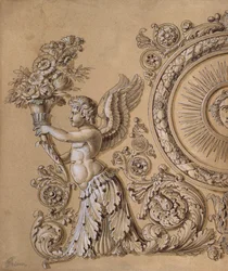 Silverwork Design Depicting a Cherub with Acanthus Leaves, c.1800